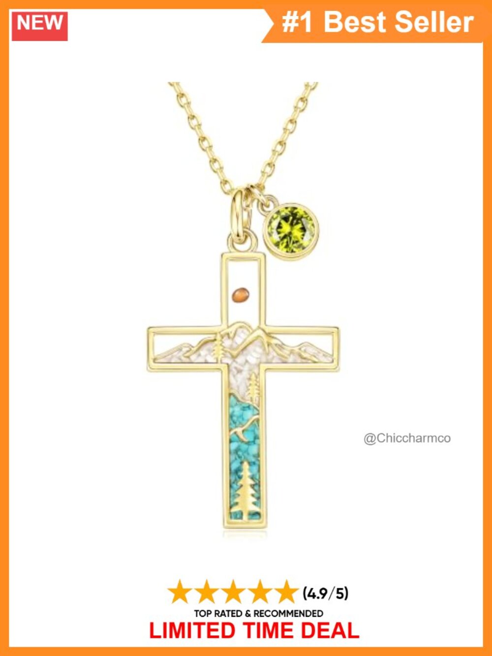 14k Gold Plated Mustard Seed Cross Birthstone Necklace